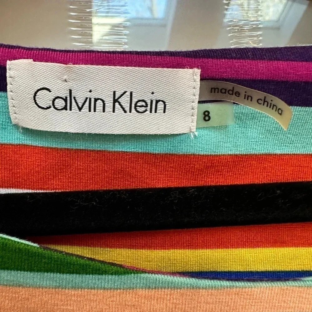 Calvin Klein Y2K Chic Multicolor Lightweight Stripe Classic Dress Size 8 Medium - Picture 5 of 7